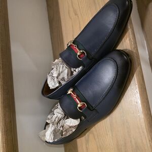 Men's Navy Loafers with Gold Accents
